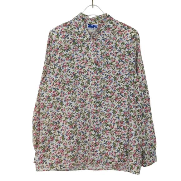 1980s Vintage Floral Blouse Long Sleeve Button Up Collared Top Cottage Medium - Picture 3 of 6